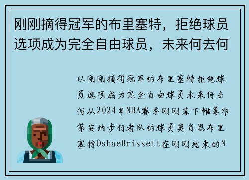 刚刚摘得冠军的布里塞特，拒绝球员选项成为完全自由球员，未来何去何从？