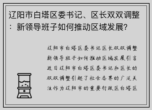 辽阳市白塔区委书记、区长双双调整：新领导班子如何推动区域发展？